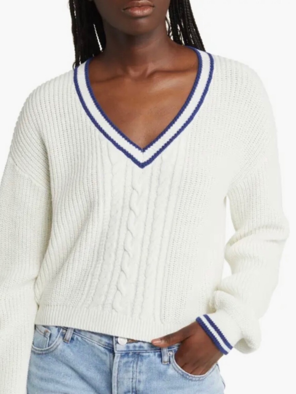 BP. Balloon Sleeve Cable Knit Sweater White Szie XS NWT
